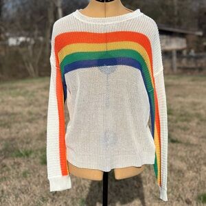 Rainbow sweater. Knit sweater. Rainbow sleeve sweater. Orange yellow green blue